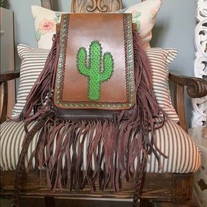Cactus leather fringe purse